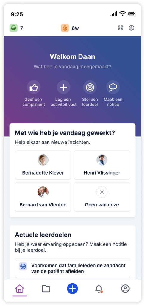 Screenshot van het home screen overzicht van de Reconcept applicatie.