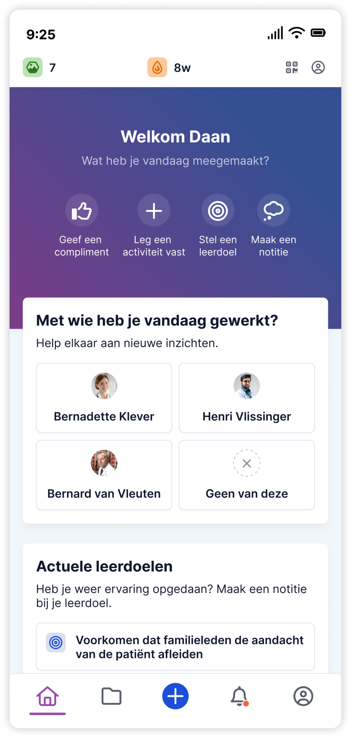 Screenshot van het home screen overzicht van de Reconcept applicatie.